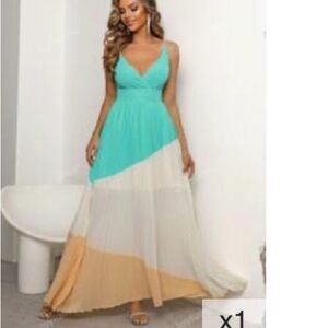 SHEIN Teal and Cream Maxi Dress